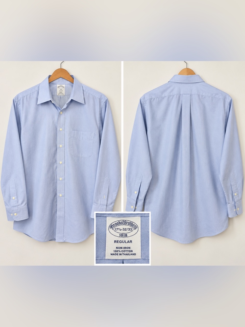 Brooks Brothers 1818 Men’s 17.5 32/33 Regular Fit Blue Non-Iron Dress Shirt